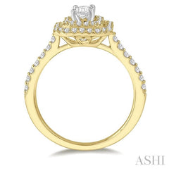1 Ctw Diamond Ladies Engagement Ring with 1/2 Ct Emerald Cut Center Stone in 14K Yellow and White Gold