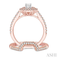 5/8 Ctw Diamond Wedding Set in 14K With 1/2 Ctw Emerald Shape Engagement Ring in Rose and White Gold and 1/8 Ctw U-Shape Wedding Band in Rose Gold