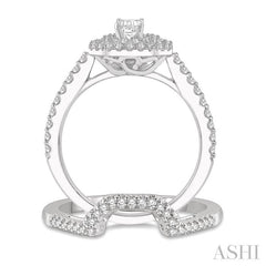 5/8 Ctw Diamond Wedding Set in 14K With 1/2 Ctw Emerald Shape Engagement Ring and 1/8 Ctw U-Shape Wedding Band in White Gold