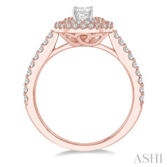 1/2 Ctw Diamond Ladies Engagement Ring with 1/4 Ct Emerald Cut Center Stone in 14K Rose and White Gold