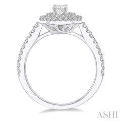 1/2 Ctw Diamond Ladies Engagement Ring with 1/4 Ct Emerald Cut Center Stone in 14K White Gold