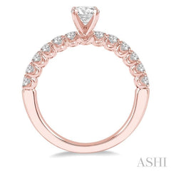1 Ctw Diamond Ladies Engagement Ring with 1/2 Ct Round Cut Center Stone in 14K Rose Gold