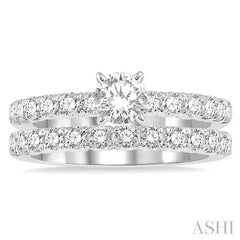 3/4 Ctw Diamond Wedding Set With 1/2 Ctw Round Cut Engagement Ring and 1/4 Ctw Wedding Band in 14K White Gold