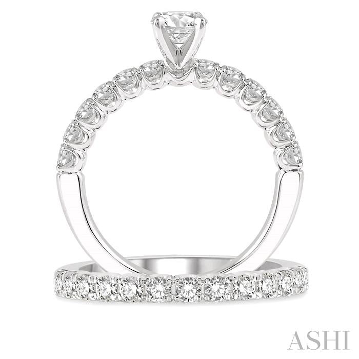 3/4 Ctw Diamond Wedding Set With 1/2 Ctw Round Cut Engagement Ring and 1/4 Ctw Wedding Band in 14K White Gold