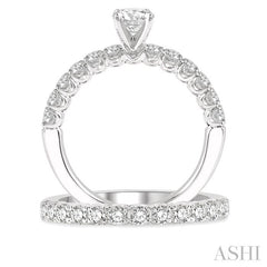 3/4 Ctw Diamond Wedding Set With 1/2 Ctw Round Cut Engagement Ring and 1/4 Ctw Wedding Band in 14K White Gold