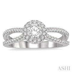 5/8 Ctw Floral Center Split Shank Diamond Ladies Engagement Ring in 14K White Gold