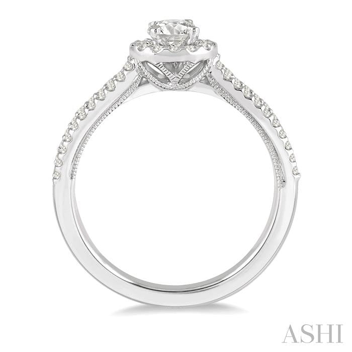 5/8 Ctw Floral Center Split Shank Diamond Ladies Engagement Ring in 14K White Gold