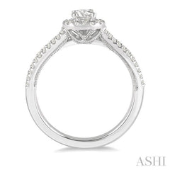 5/8 Ctw Floral Center Split Shank Diamond Ladies Engagement Ring in 14K White Gold