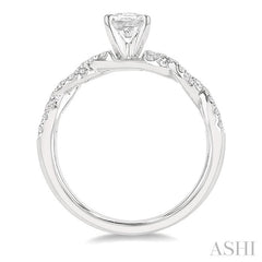 7/8 Ctw Twisted Shank Round Cut Diamond Engagement Ring With 1/2 Ct Oval Cut Center Stone in 14K White Gold