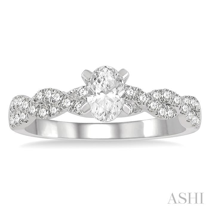 3/8 Ctw Twisted Shank Round Cut Diamond Semi-Mount Engagement Ring in 14K White Gold