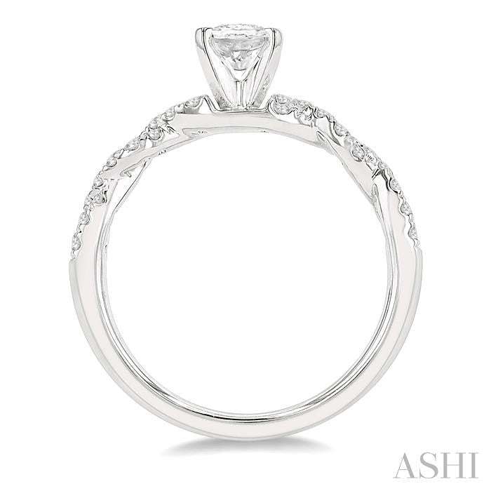 3/8 Ctw Twisted Shank Round Cut Diamond Semi-Mount Engagement Ring in 14K White Gold
