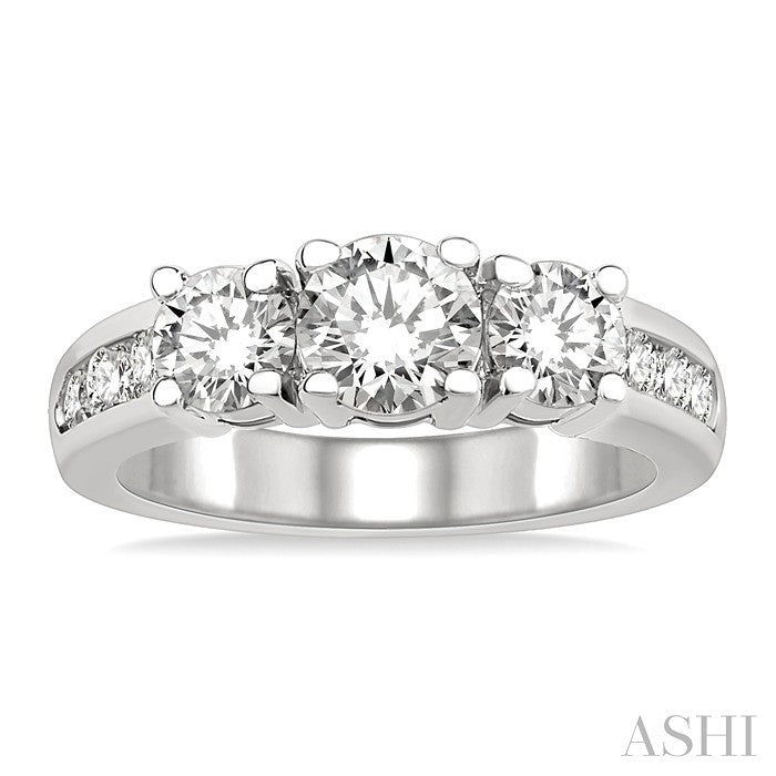 1 1/2 Ctw Nine Stone Round Cut Diamond Engagement Ring in 14K White Gold