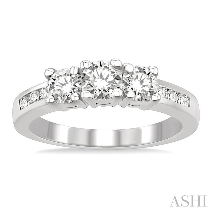 1 Ctw Nine Stone Round Cut Diamond Engagement Ring in 14K White Gold