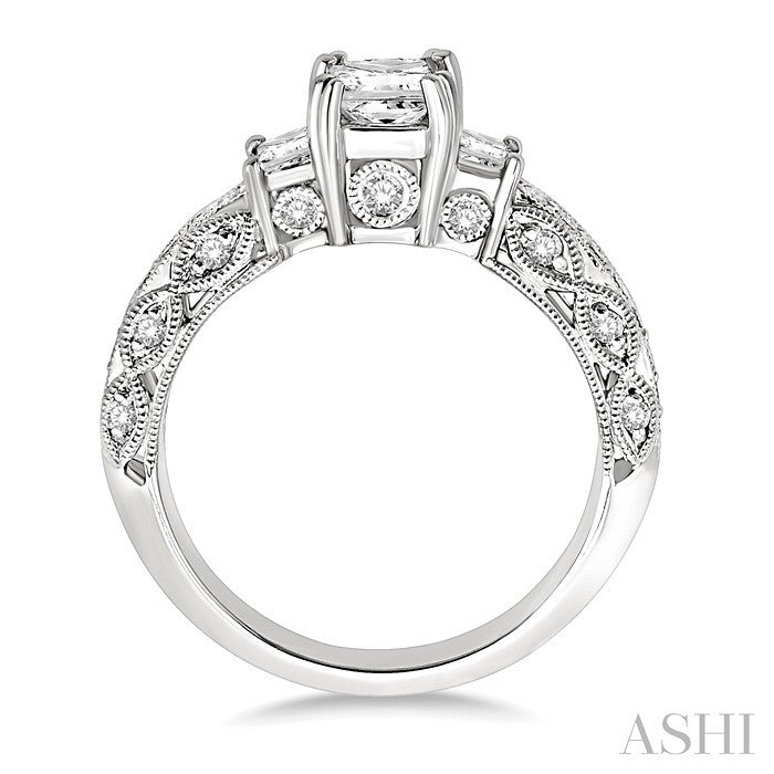 1 1/4 Ctw Diamond Engagement Ring with 1/2 Ct Princess Cut Center Stone in 14K White Gold