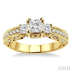 1 1/4 Ctw Diamond Engagement Ring with 1/2 Ct Princess Cut Center Stone in 14K Yellow Gold