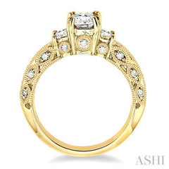 1 1/4 Ctw Diamond Engagement Ring with 1/2 Ct Princess Cut Center Stone in 14K Yellow Gold
