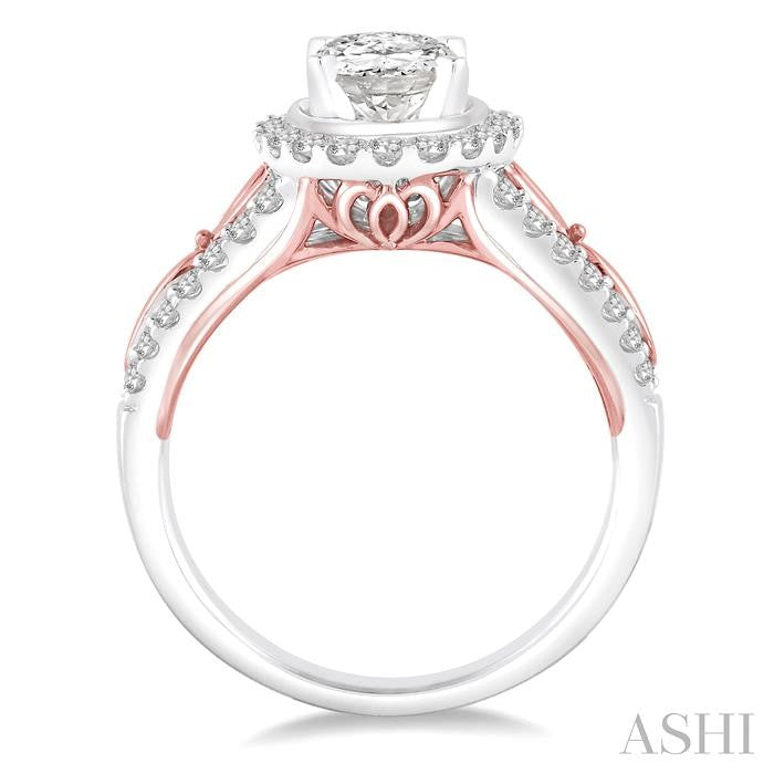 5/8 Ctw Diamond Semi-Mount Engagement Ring in 14K White and Rose Gold