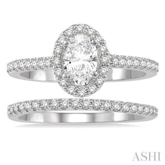 7/8 Ctw Diamond Wedding Set With 3/4 Ctw Oval Cut Engagement Ring and 1/6 Ctw Wedding Band in 14K White Gold