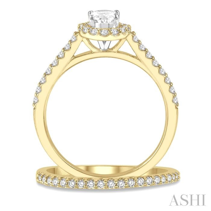 7/8 Ctw Diamond Wedding Set With 3/4 Ctw Oval Cut Engagement Ring and 1/6 Ctw Wedding Band in 14K Yellow and white gold