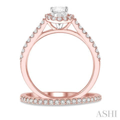 1/2 Ctw Diamond Wedding Set With 3/8 Ct Oval Cut Engagement Ring and 1/10 Ct Wedding Band in 14K Rose and White Gold