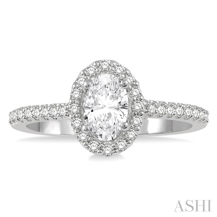 1/2 Ctw Oval Shape Semi-Mount Diamond Engagement Ring in 14K White Gold