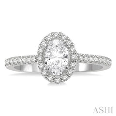 1/2 Ctw Oval Shape Semi-Mount Diamond Engagement Ring in 14K White Gold