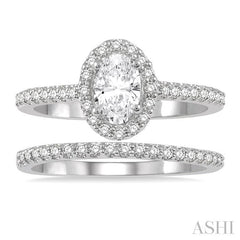 1/2 Ctw Diamond Wedding Set With 3/8 Ct Oval Cut Engagement Ring and 1/10 Ct Wedding Band in 14K White Gold