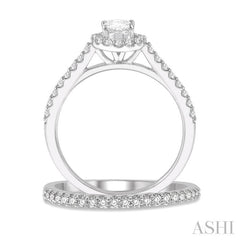 1/2 Ctw Diamond Wedding Set With 3/8 Ct Oval Cut Engagement Ring and 1/10 Ct Wedding Band in 14K White Gold