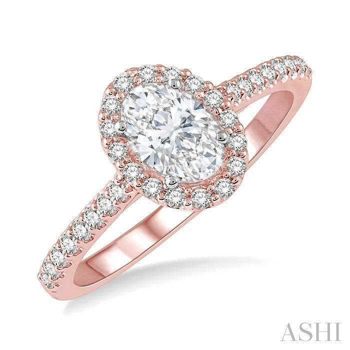 3/8 Ctw Diamond Ladies Engagement Ring with 1/4 Ct Oval Cut Center Stone in 14K Rose and White Gold