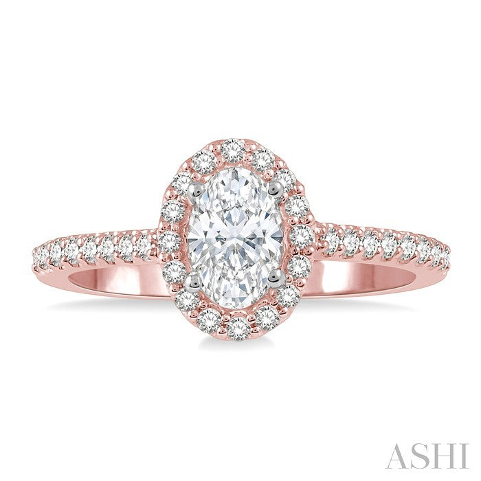 3/8 Ctw Diamond Ladies Engagement Ring with 1/4 Ct Oval Cut Center Stone in 14K Rose and White Gold