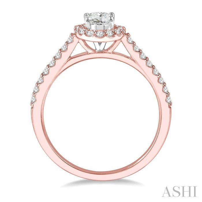 3/8 Ctw Diamond Ladies Engagement Ring with 1/4 Ct Oval Cut Center Stone in 14K Rose and White Gold
