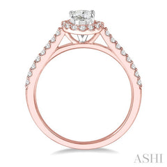 3/8 Ctw Diamond Ladies Engagement Ring with 1/4 Ct Oval Cut Center Stone in 14K Rose and White Gold