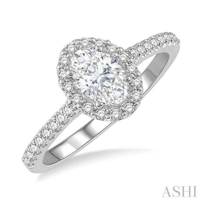 3/8 Ctw Diamond Ladies Engagement Ring with 1/4 Ct Oval Cut Center Stone in 14K White Gold