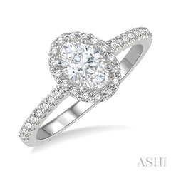 3/8 Ctw Diamond Ladies Engagement Ring with 1/4 Ct Oval Cut Center Stone in 14K White Gold