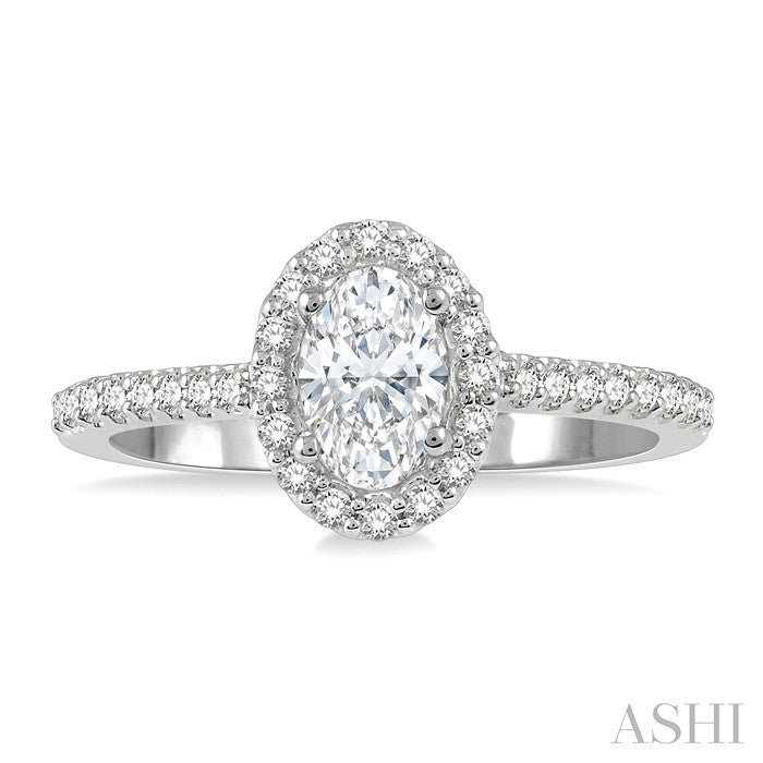3/8 Ctw Diamond Ladies Engagement Ring with 1/4 Ct Oval Cut Center Stone in 14K White Gold