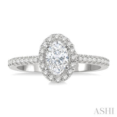 3/8 Ctw Diamond Ladies Engagement Ring with 1/4 Ct Oval Cut Center Stone in 14K White Gold