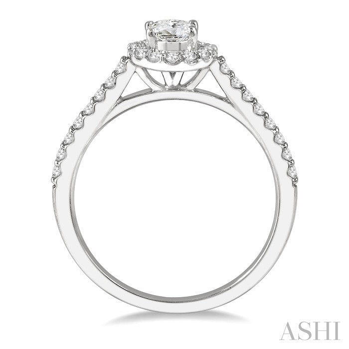 3/8 Ctw Diamond Ladies Engagement Ring with 1/4 Ct Oval Cut Center Stone in 14K White Gold
