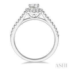 3/8 Ctw Diamond Ladies Engagement Ring with 1/4 Ct Oval Cut Center Stone in 14K White Gold