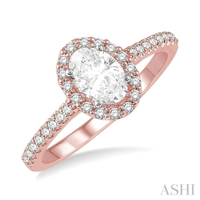 1/4 Ctw Oval Shape Semi-Mount Diamond Engagement Ring in 14K Rose and White Gold