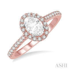 1/4 Ctw Oval Shape Semi-Mount Diamond Engagement Ring in 14K Rose and White Gold