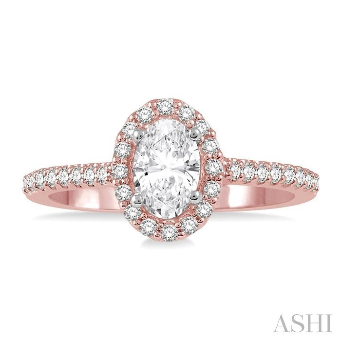 1/4 Ctw Oval Shape Semi-Mount Diamond Engagement Ring in 14K Rose and White Gold
