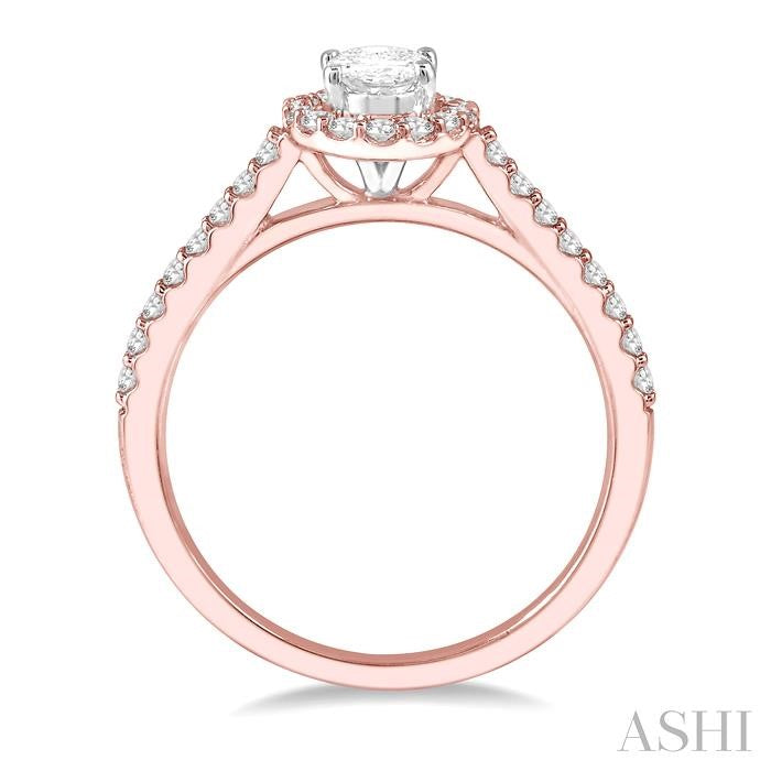1/4 Ctw Oval Shape Semi-Mount Diamond Engagement Ring in 14K Rose and White Gold