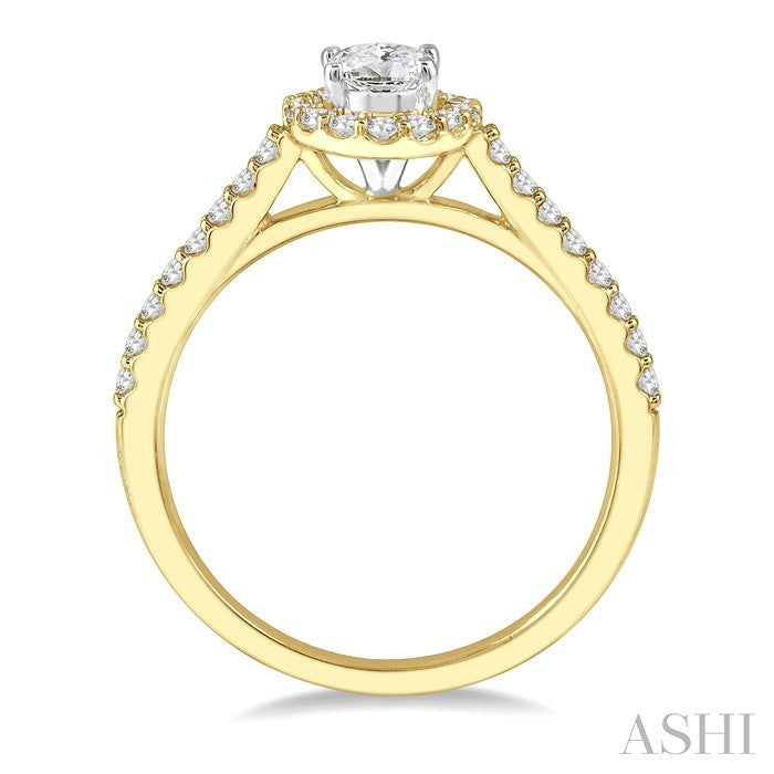 1/6 Ctw Oval Shape Semi-Mount Diamond Engagement Ring in 14K Yellow and White Gold