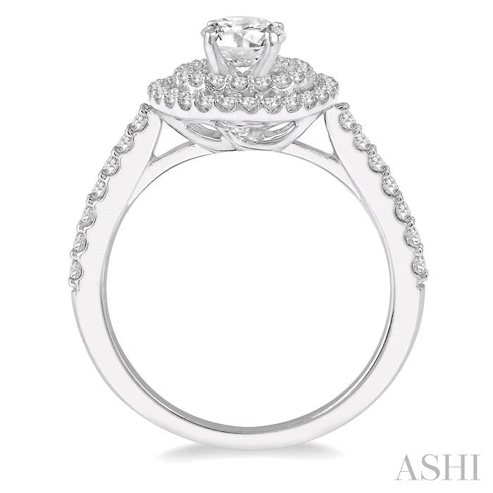 1 Ctw Diamond Ladies Engagement Ring with 1/2 Ct Round Cut Center Stone in 14K White Gold