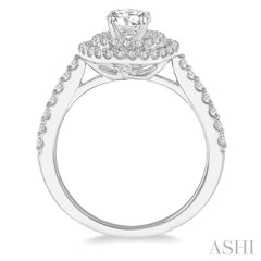 1 Ctw Diamond Ladies Engagement Ring with 1/2 Ct Round Cut Center Stone in 14K White Gold