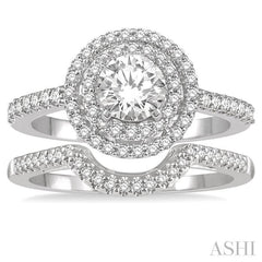 5/8 Ctw Diamond Wedding Set in 14K With 1/2 Ctw Round Shape Engagement Ring and 1/10 Ctw U-Shape Wedding Band in White Gold