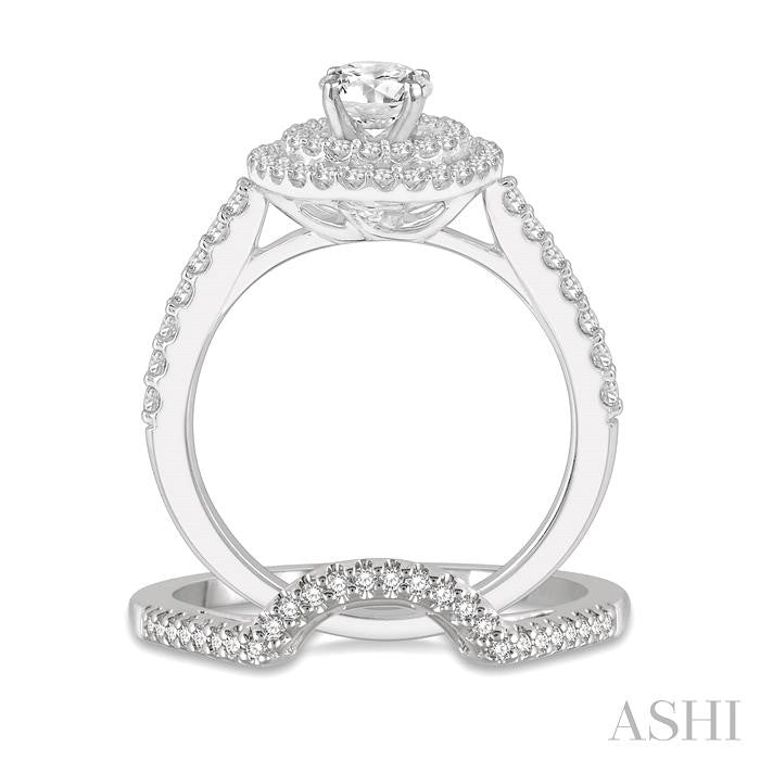 5/8 Ctw Diamond Wedding Set in 14K With 1/2 Ctw Round Shape Engagement Ring and 1/10 Ctw U-Shape Wedding Band in White Gold
