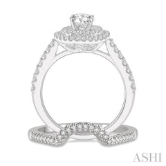 5/8 Ctw Diamond Wedding Set in 14K With 1/2 Ctw Round Shape Engagement Ring and 1/10 Ctw U-Shape Wedding Band in White Gold