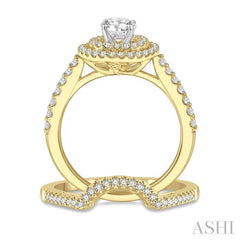 5/8 Ctw Diamond Wedding Set in 14K With 1/2 Ctw Round Shape Engagement Ring in Yellow and White Gold and 1/10 Ctw U-Shape Wedding Band in Yellow Gold