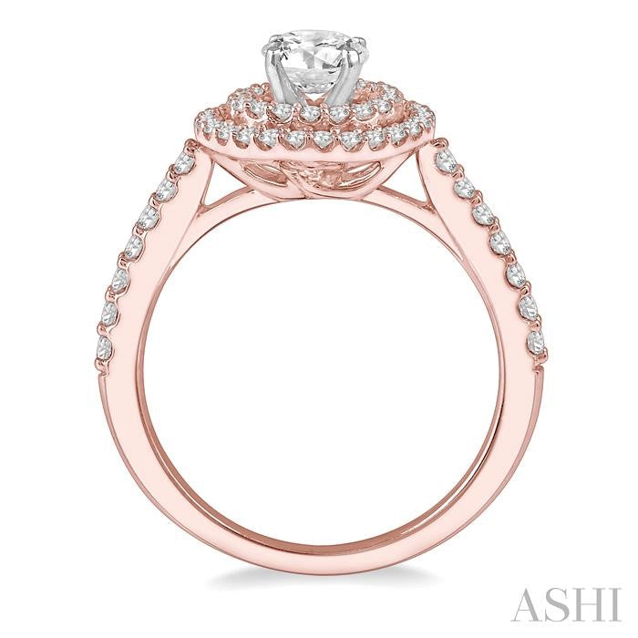 1/2 Ctw Round Cut Diamond Ladies Engagement Ring with 1/4 Ct Round Cut Center Stone in 14K Rose and White Gold